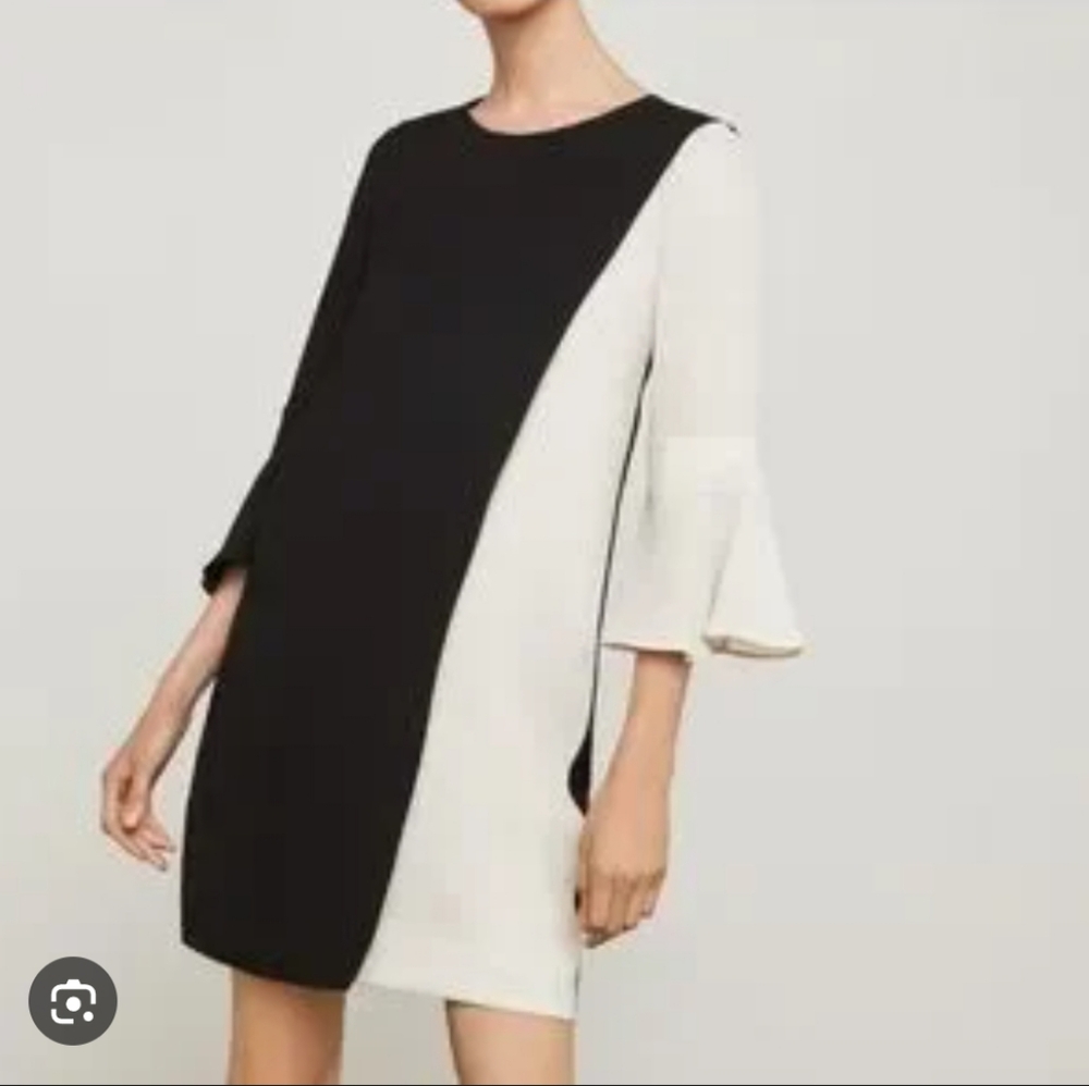 559-BCBGMaxAzria Black and Cream Long Sleeve Dress